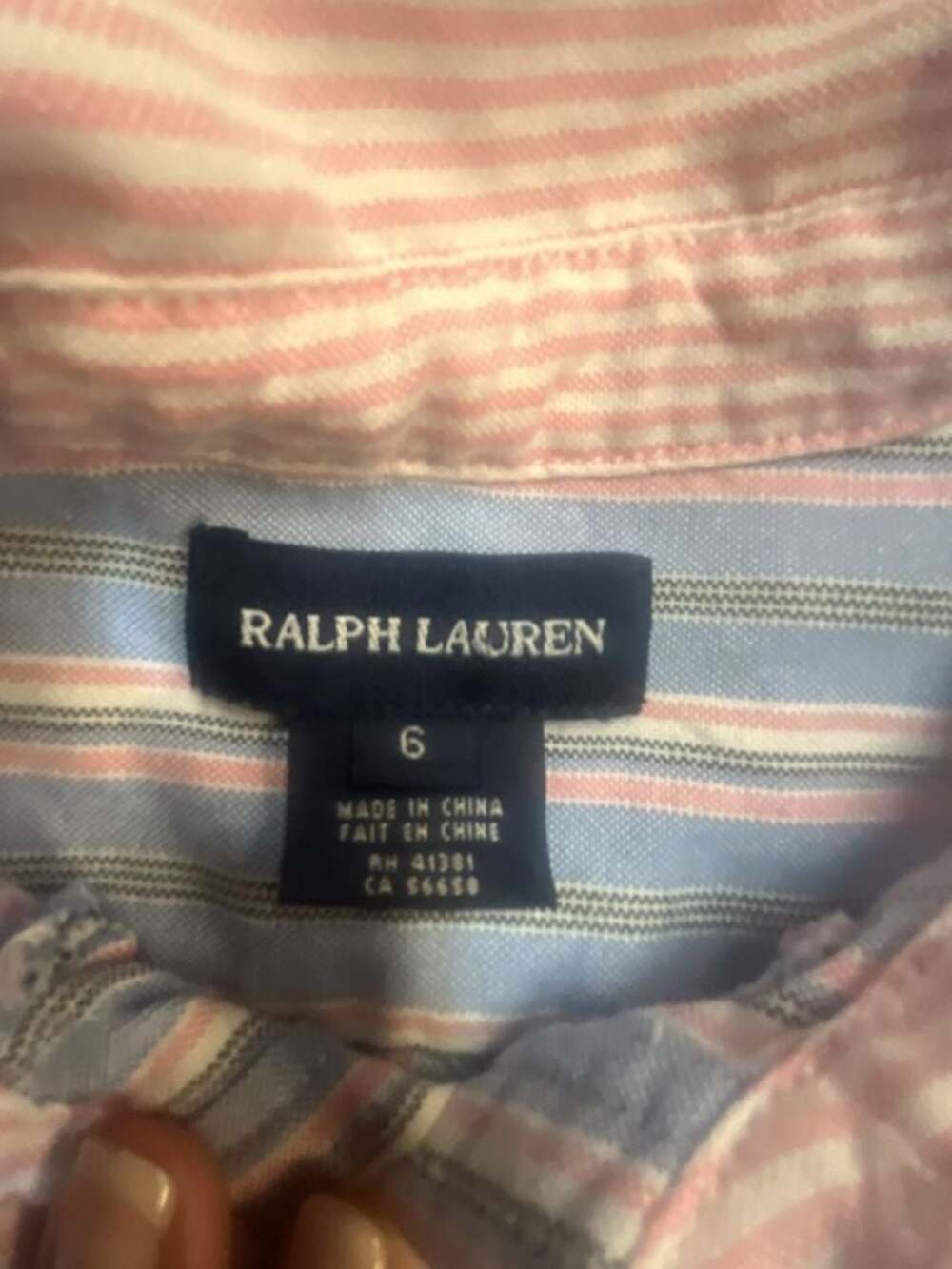 Ralph Lauren Girls Blue and Pink Striped Ruffled Cotton Shirtdress, Size 6 - Picture 3 of 11